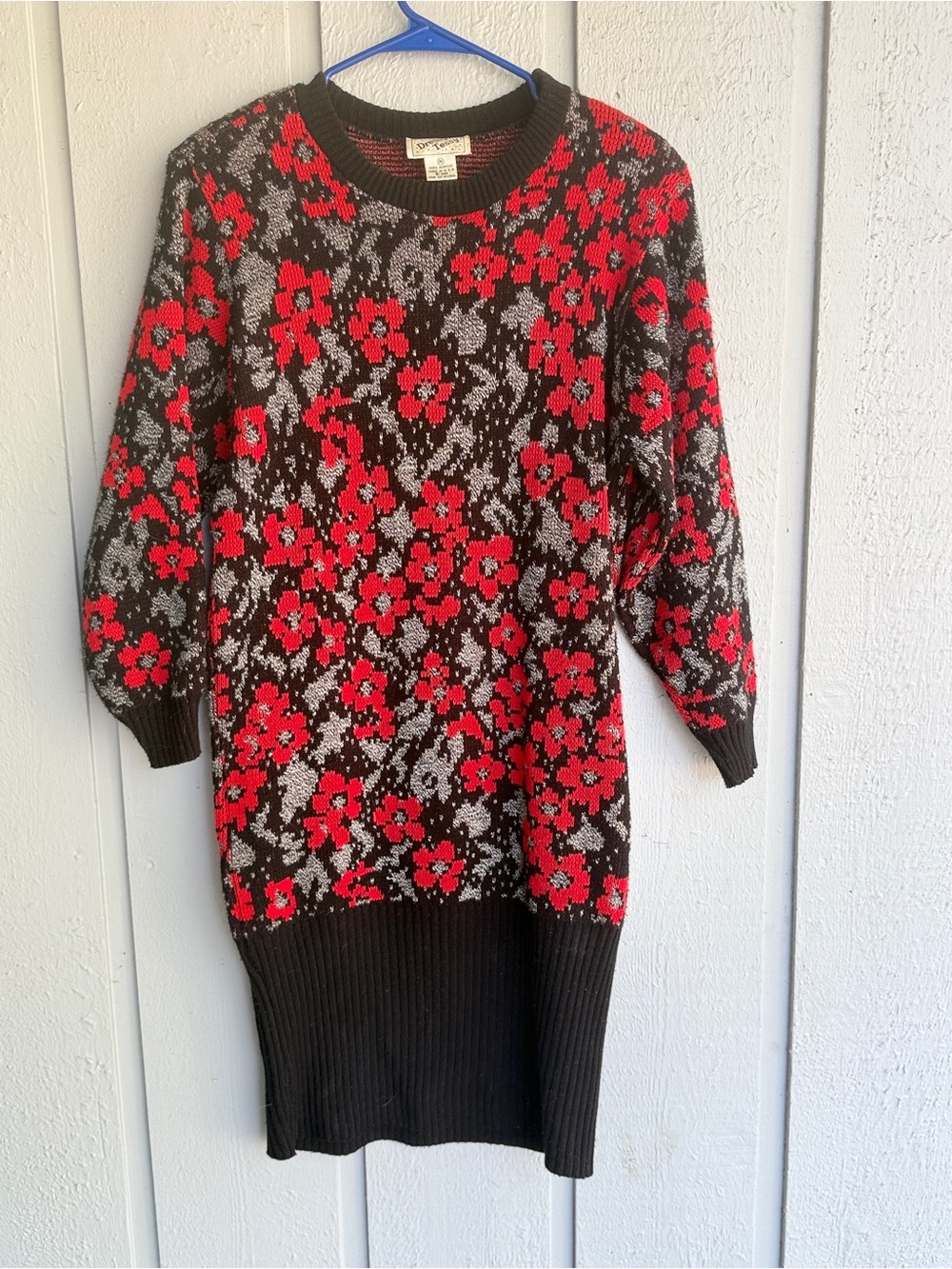 Dressy Tessy Vintage 80’s Floral Knit Crewneck Sweater Dress‎ size Medium